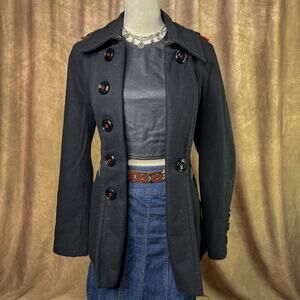 Miss Sixty M60 Coat Black Peacoat Wool Long Sleeve Classic Mod Indie Euro Winter